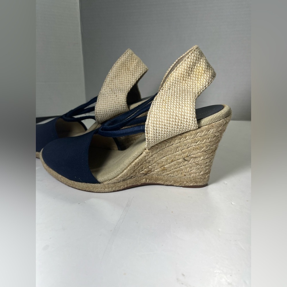 Adrienne Vittadini High Heeled Espadrilles Wedges Black Stretch 8.5 M